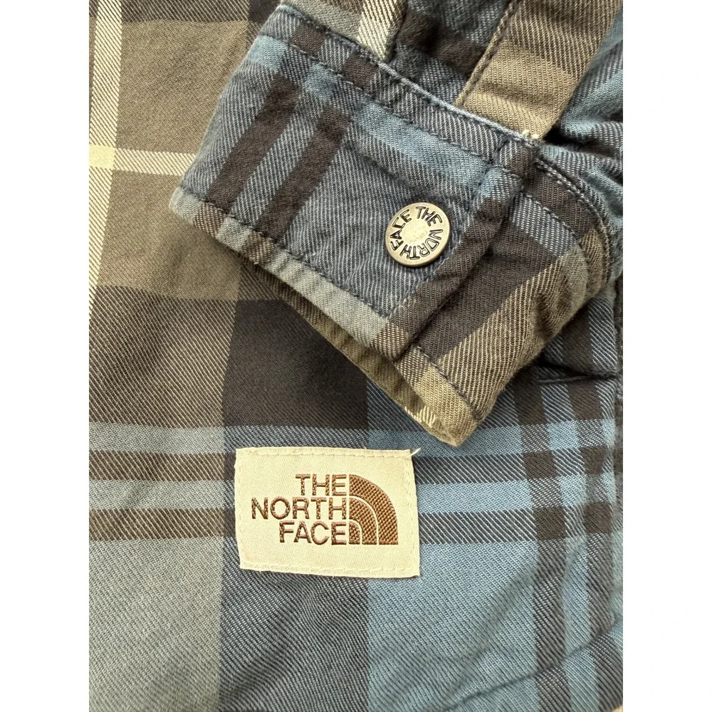 The North Face Mens M Blue Plaid Sherpa Lined Flannel Shirt Jacket Cozy Outdoors
